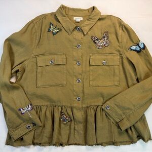Sundance Butterfly Legends Linen Embroidered Jacket Large EUC